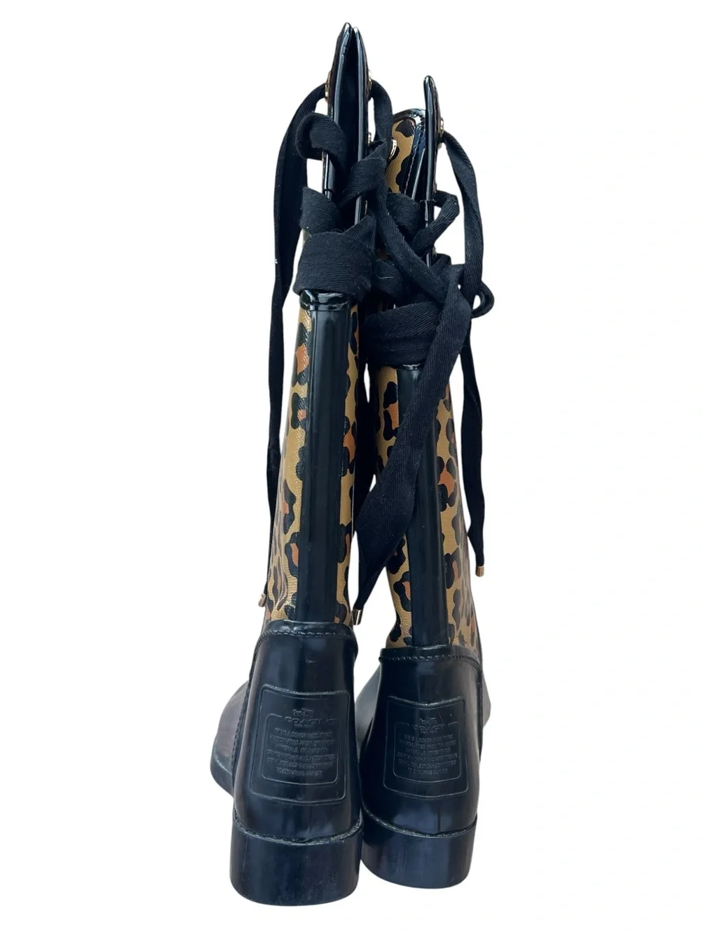 Coach Leopard Print Tall Rain Boots | Lace Back | Women’s Size 7